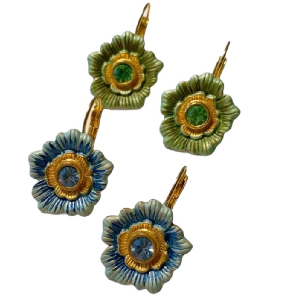 Vintage blue green floral drop earring bundle